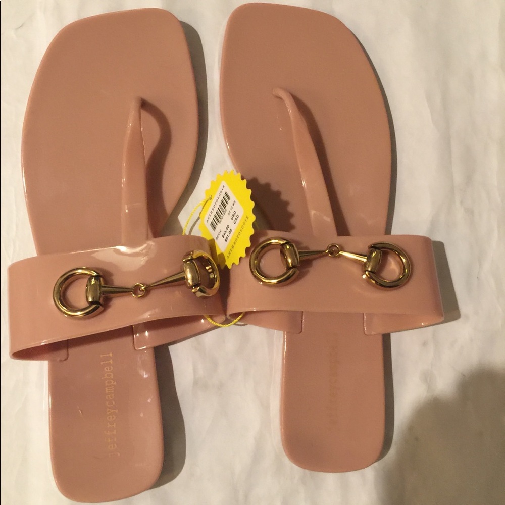 Jeffrey Campbell x Anthropologie 10M A Lil Bit Shiny Slip On Open Toe Flat Thong - Picture 2 of 6